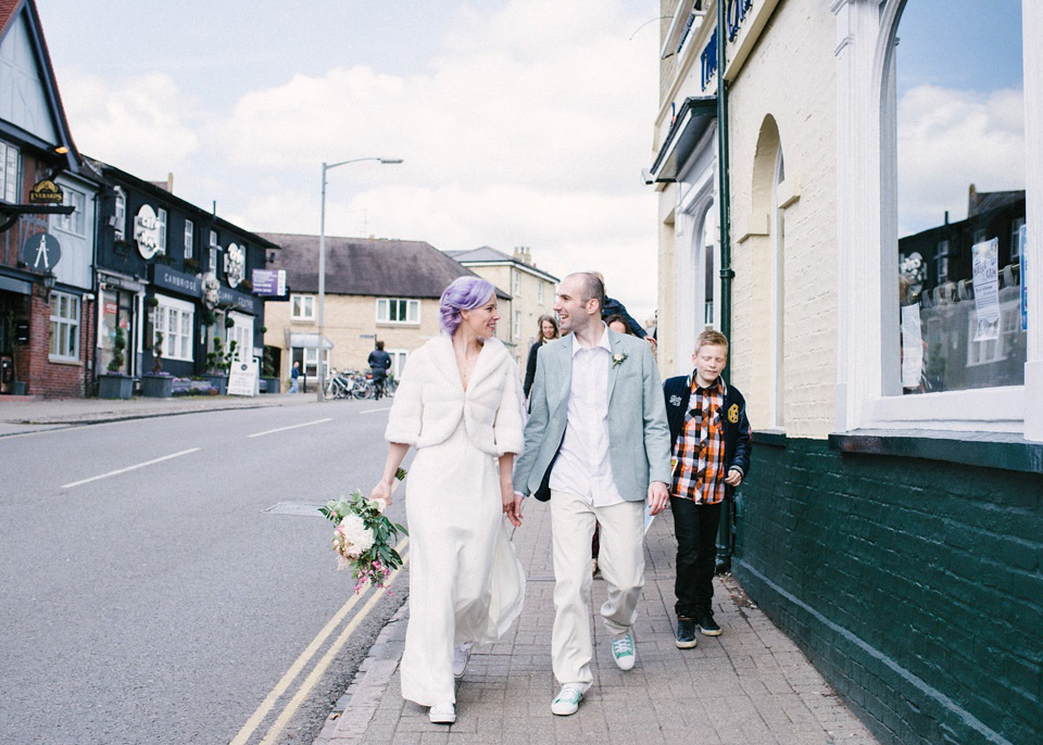 Lilac Hair and Pastel Flowers for an Intimate Springtime Pub Wedding Shot on Film. Photography by Hannah Duffy.