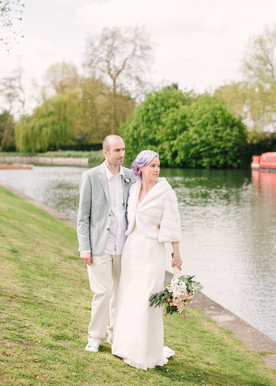 Lilac Hair and Pastel Flowers for an Intimate Springtime Pub Wedding Shot on Film. Photography by Hannah Duffy.