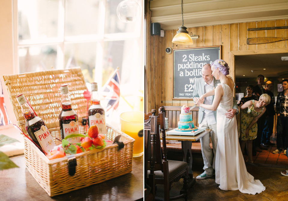 Lilac Hair and Pastel Flowers for an Intimate Springtime Pub Wedding Shot on Film. Photography by Hannah Duffy.