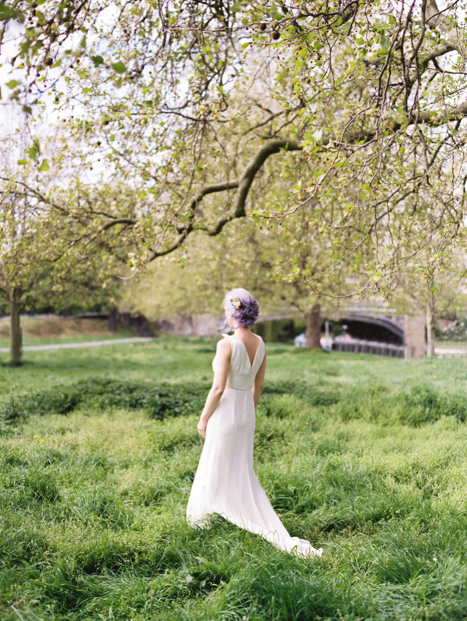 Lilac Hair and Pastel Flowers for an Intimate Springtime Pub Wedding Shot on Film. Photography by Hannah Duffy.