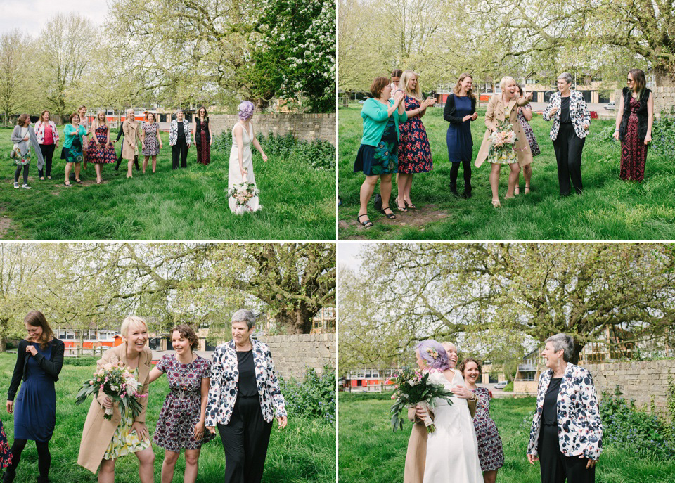 Lilac Hair and Pastel Flowers for an Intimate Springtime Pub Wedding Shot on Film. Photography by Hannah Duffy.