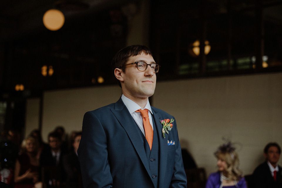 A colourful David Bowie and Wes Anderson inspired wedding in Glasgow. The bride wore a gown from Davids Bridal. Photography by The Kitcheners.