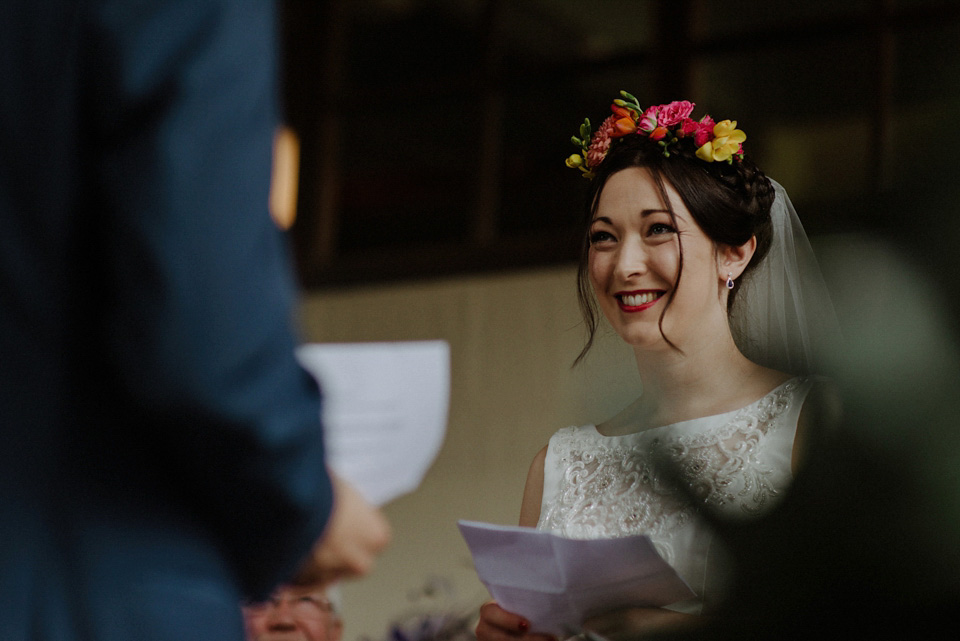 A colourful David Bowie and Wes Anderson inspired wedding in Glasgow. The bride wore a gown from Davids Bridal. Photography by The Kitcheners.