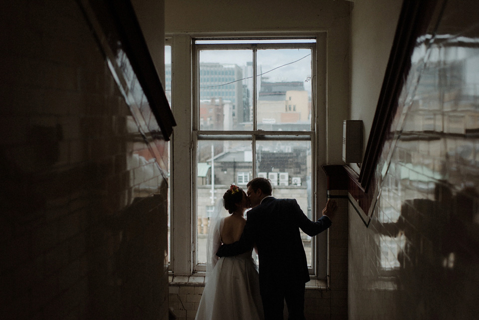 A colourful David Bowie and Wes Anderson inspired wedding in Glasgow. The bride wore a gown from Davids Bridal. Photography by The Kitcheners.