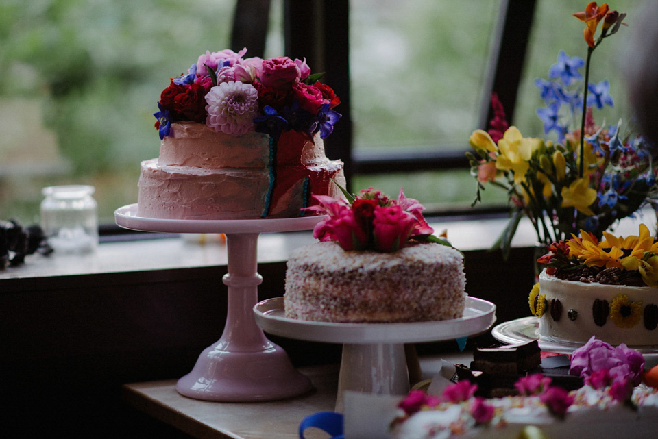 A colourful David Bowie and Wes Anderson inspired wedding in Glasgow. The bride wore a gown from Davids Bridal. Photography by The Kitcheners.