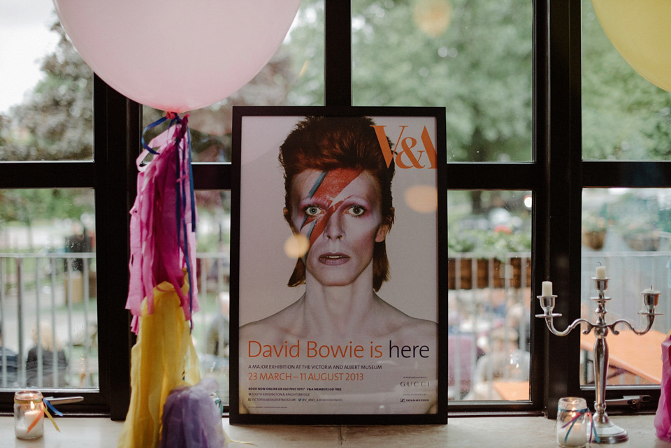 A colourful David Bowie and Wes Anderson inspired wedding in Glasgow. The bride wore a gown from Davids Bridal. Photography by The Kitcheners.