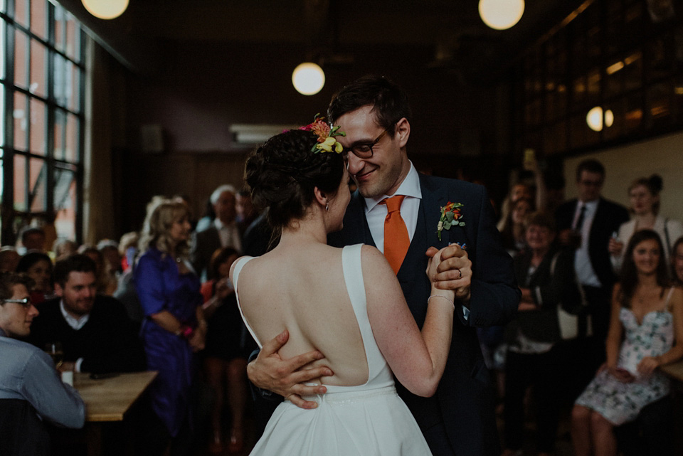 A colourful David Bowie and Wes Anderson inspired wedding in Glasgow. The bride wore a gown from Davids Bridal. Photography by The Kitcheners.