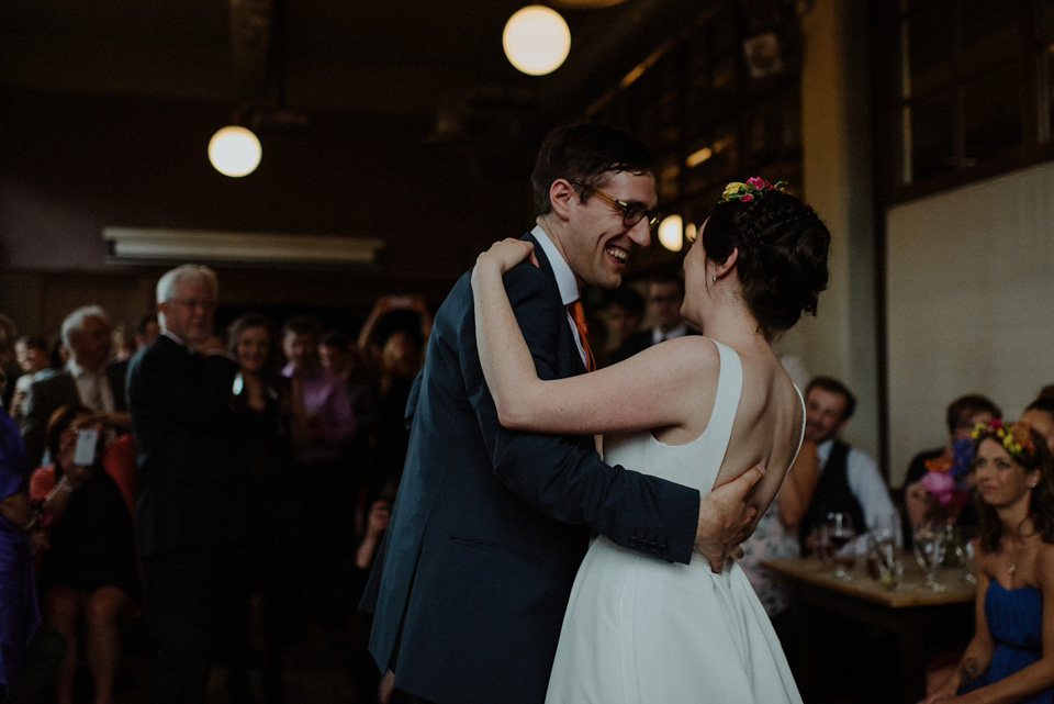 A colourful David Bowie and Wes Anderson inspired wedding in Glasgow. The bride wore a gown from Davids Bridal. Photography by The Kitcheners.