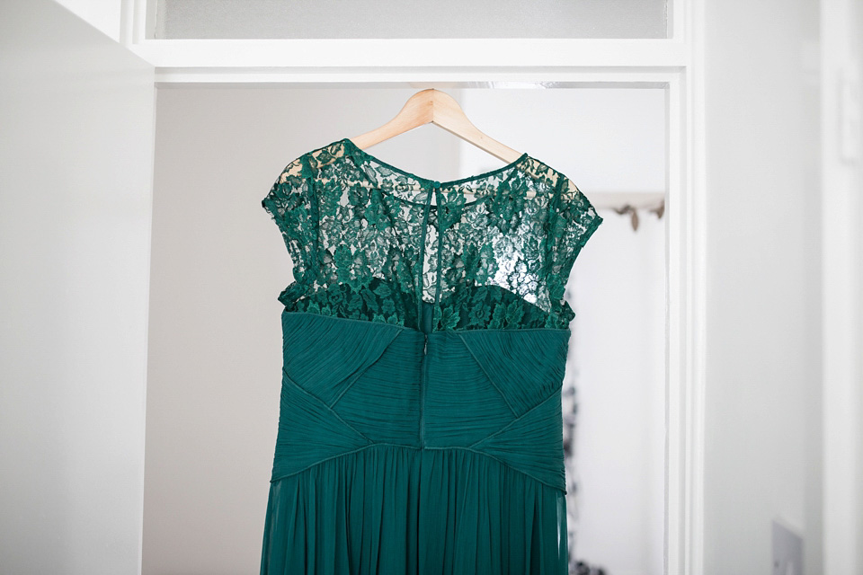 A green wedding dress from Coast, for this quirky modern London wedding, Images by Olliver Photography.