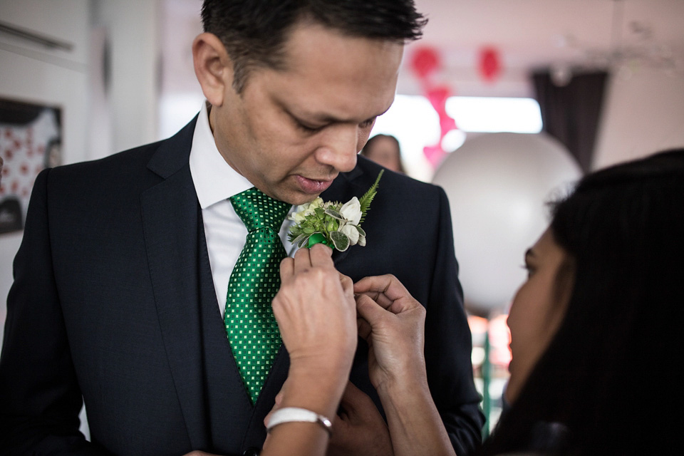 A green wedding dress from Coast, for this quirky modern London wedding, Images by Olliver Photography.