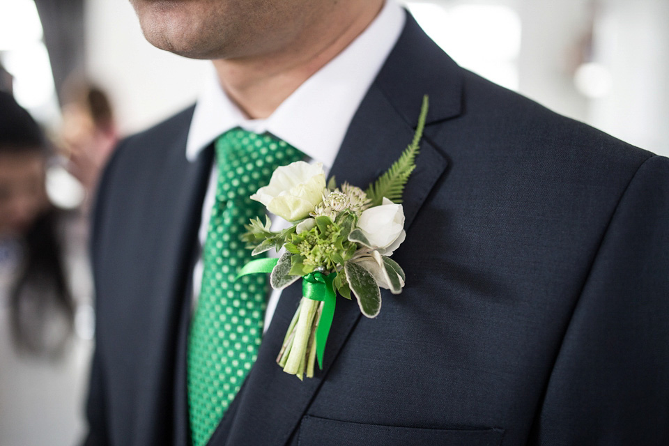 A green wedding dress from Coast, for this quirky modern London wedding, Images by Olliver Photography.