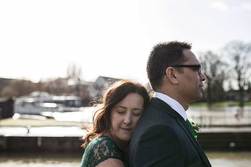 A green wedding dress from Coast, for this quirky modern London wedding, Images by Olliver Photography.