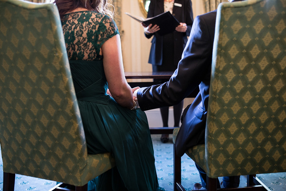 A green wedding dress from Coast, for this quirky modern London wedding, Images by Olliver Photography.