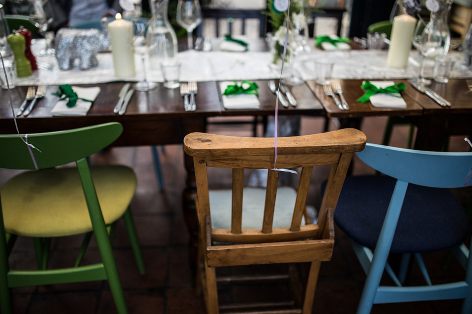 A green wedding dress from Coast, for this quirky modern London wedding, Images by Olliver Photography.