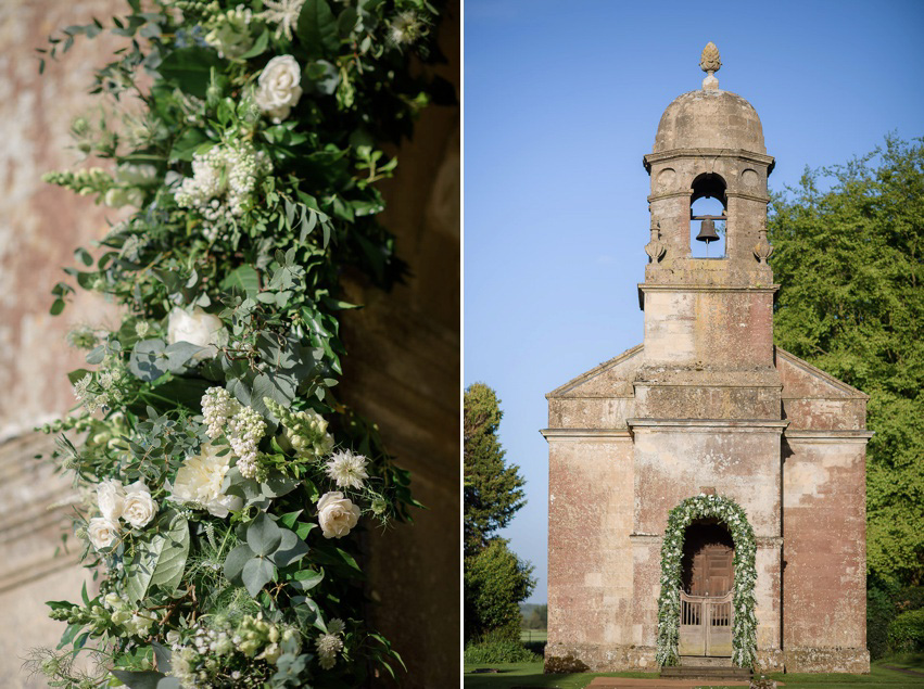 A Theia Couture wedding dress and ostrich feathers for this elegant Babington House wedding. Photography by Ria Mishaal.