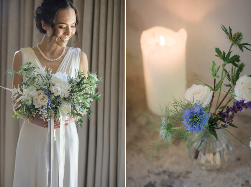 A Theia Couture wedding dress and ostrich feathers for this elegant Babington House wedding. Photography by Ria Mishaal.