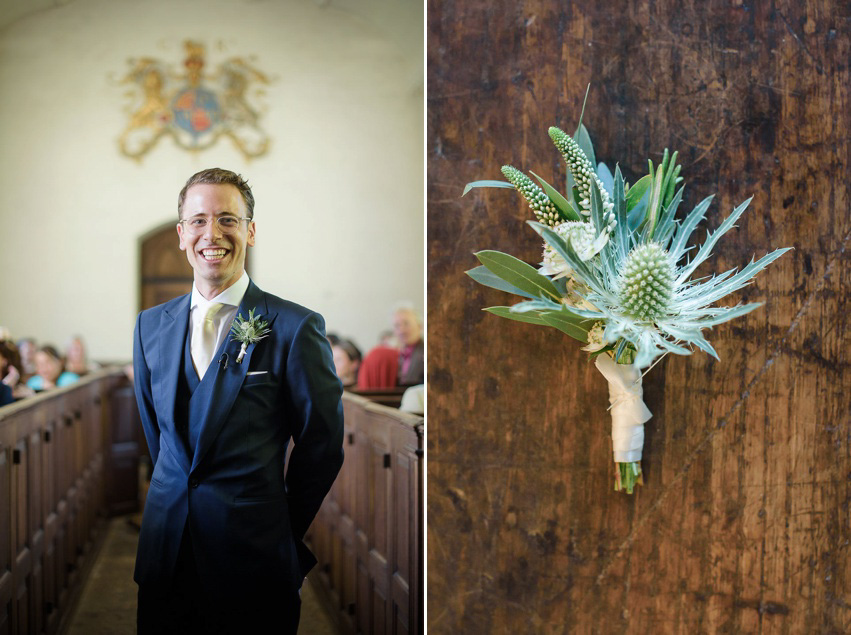 A Theia Couture wedding dress and ostrich feathers for this elegant Babington House wedding. Photography by Ria Mishaal.