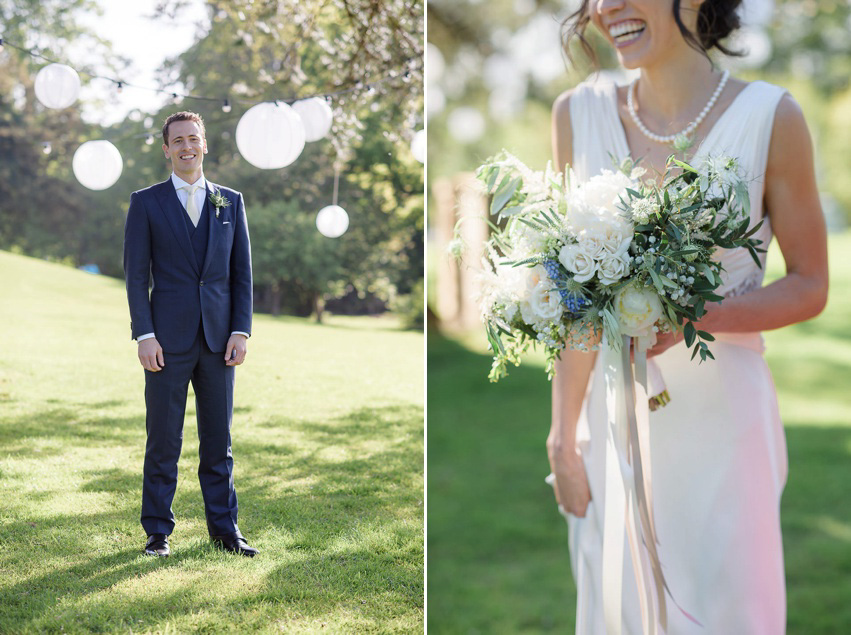 A Theia Couture wedding dress and ostrich feathers for this elegant Babington House wedding. Photography by Ria Mishaal.