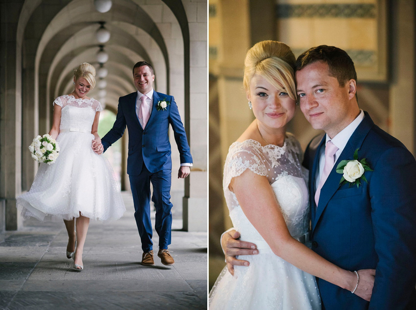 The bride wears a 1950's inspired polka dot dress by Mooshki Bride.  Photography by Kerry Woods.