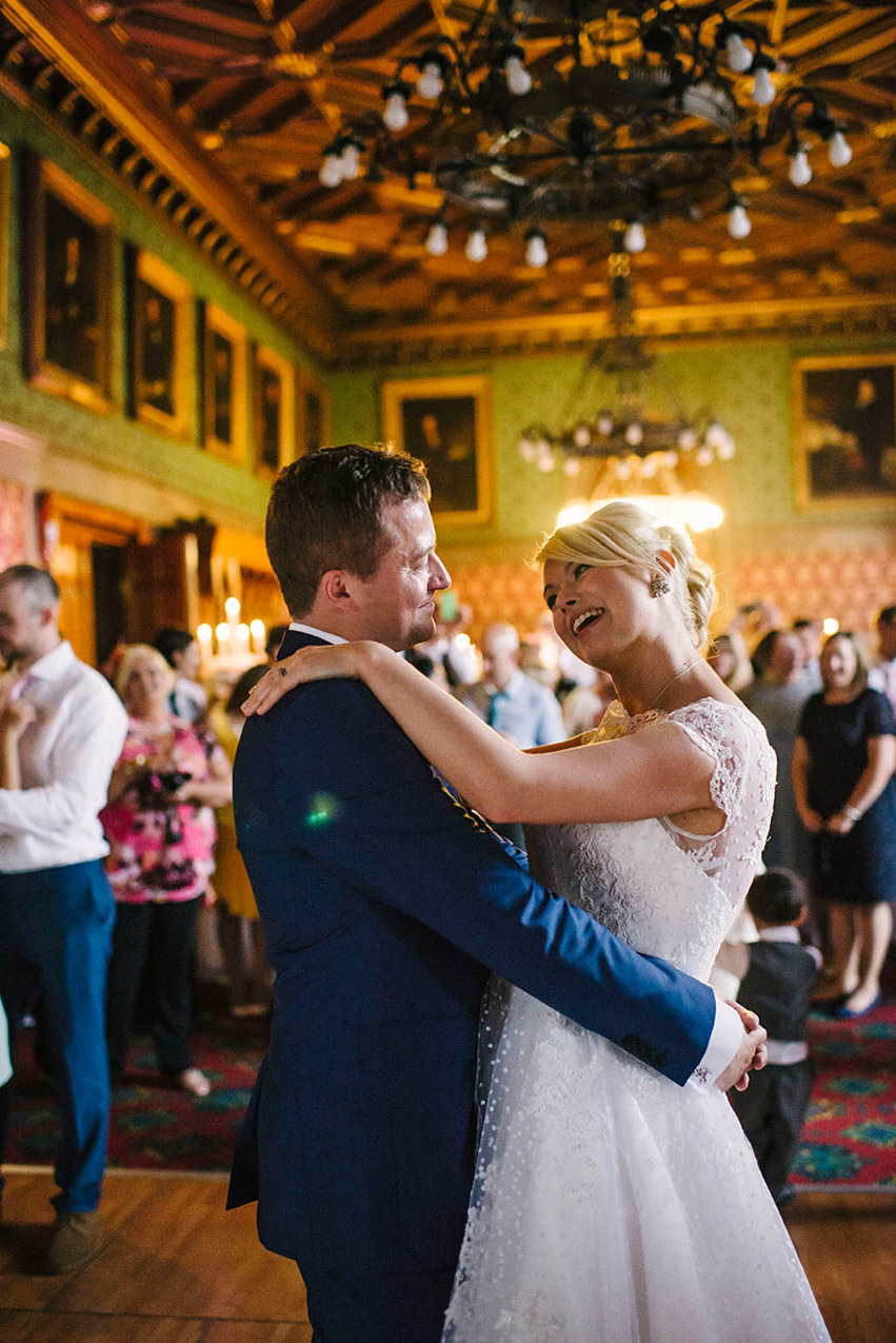 The bride wears a 1950's inspired polka dot dress by Mooshki Bride.  Photography by Kerry Woods.