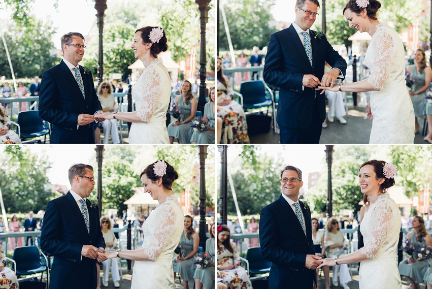 A summer bandstand wedding in London. Photography by Miss Gen.