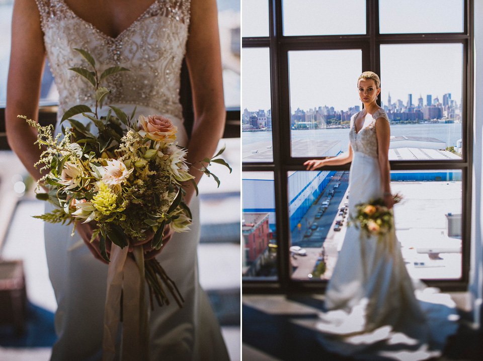 The bride wears Mori Lee for her glamorous rooftop New York wedding. Photography by Forged In The North