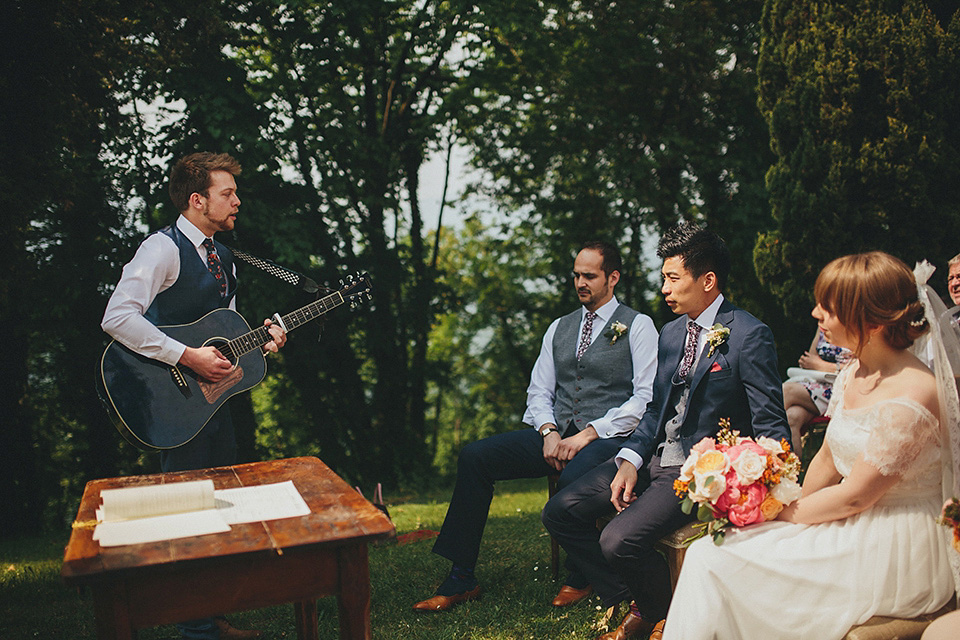 The bride wears Grace Loves Lace for her laid back, rustic, simple and elegant outdoor wedding in the Italian hillsides. Photography by Peter Jurica, film by Happy Wedding Films.