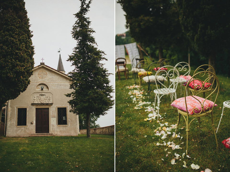 The bride wears Grace Loves Lace for her laid back, rustic, simple and elegant outdoor wedding in the Italian hillsides. Photography by Peter Jurica, film by Happy Wedding Films.