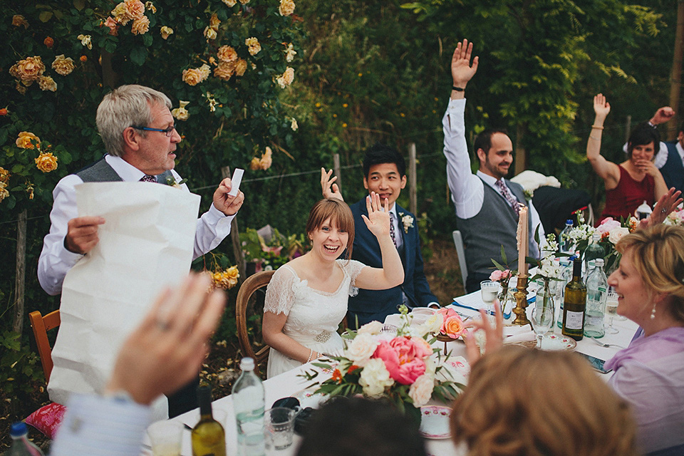 The bride wears Grace Loves Lace for her laid back, rustic, simple and elegant outdoor wedding in the Italian hillsides. Photography by Peter Jurica, film by Happy Wedding Films.