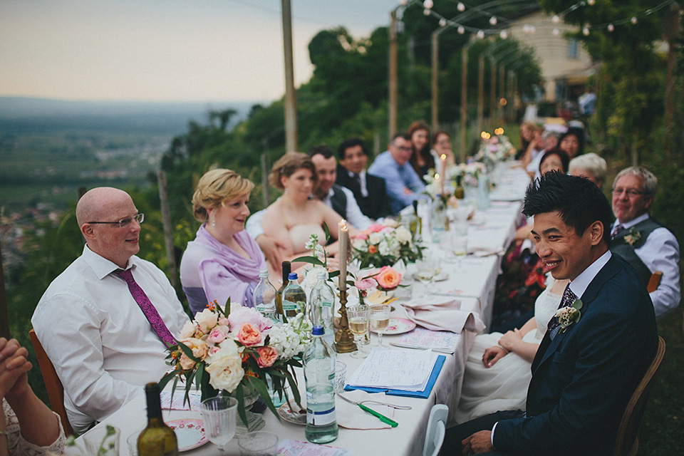 The bride wears Grace Loves Lace for her laid back, rustic, simple and elegant outdoor wedding in the Italian hillsides. Photography by Peter Jurica, film by Happy Wedding Films.