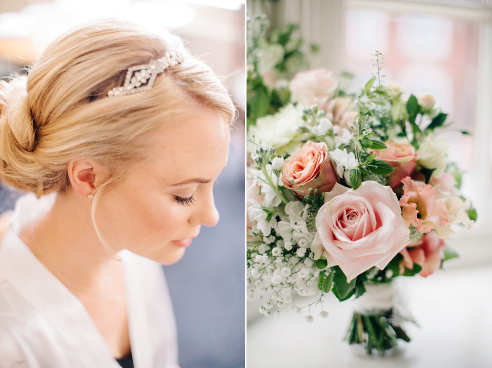 The bride wears Suzanne Neville for her Summer wedding at a vintage railway station. Images by M&J Photography.