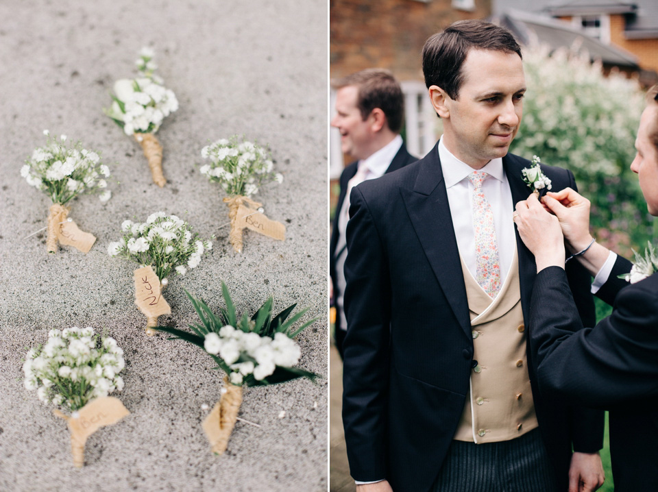 The bride wears Suzanne Neville for her Summer wedding at a vintage railway station. Images by M&J Photography.