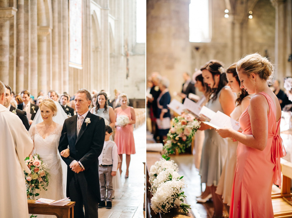 The bride wears Suzanne Neville for her Summer wedding at a vintage railway station. Images by M&J Photography.