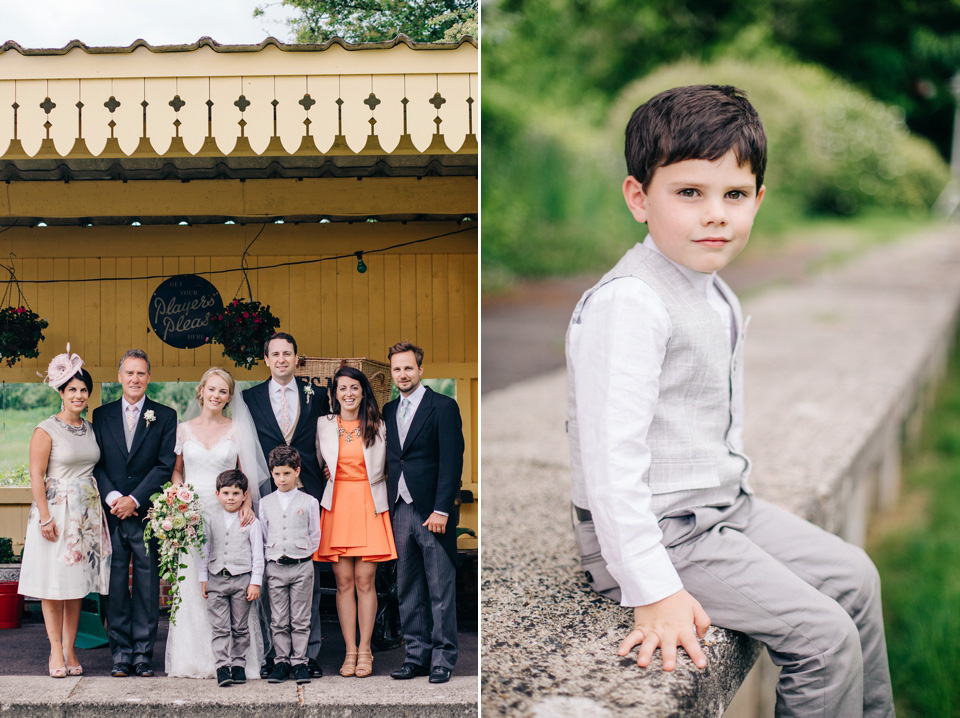 The bride wears Suzanne Neville for her Summer wedding at a vintage railway station. Images by M&J Photography.