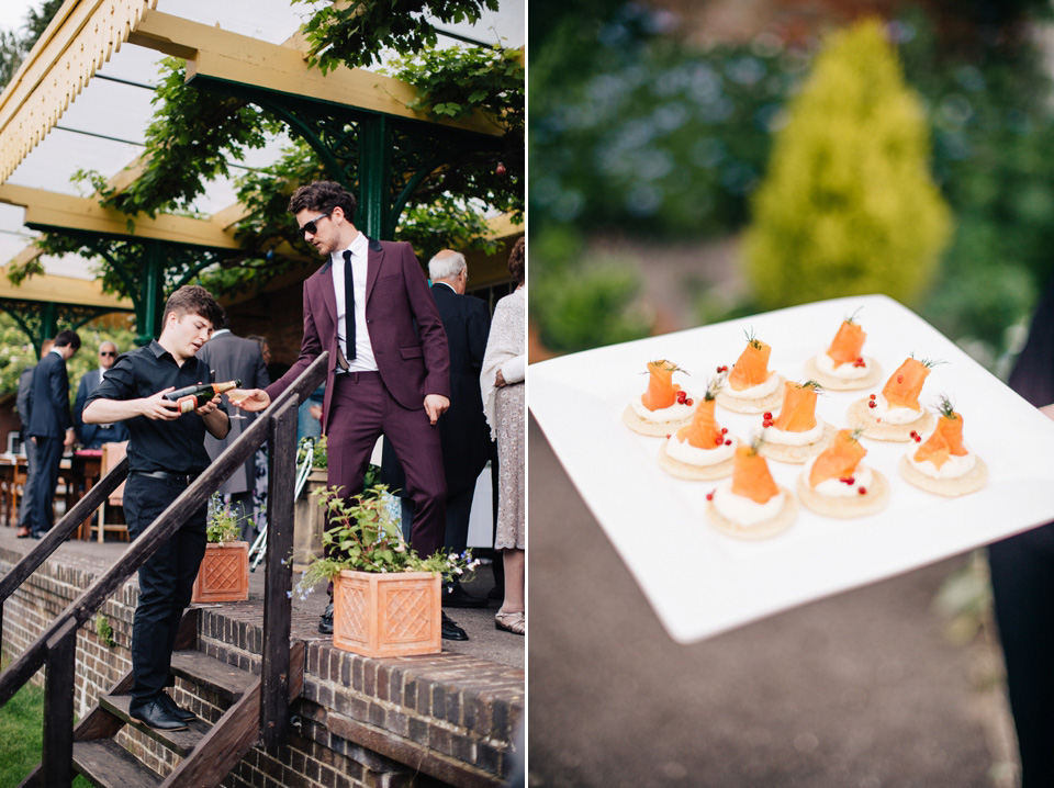 The bride wears Suzanne Neville for her Summer wedding at a vintage railway station. Images by M&J Photography.