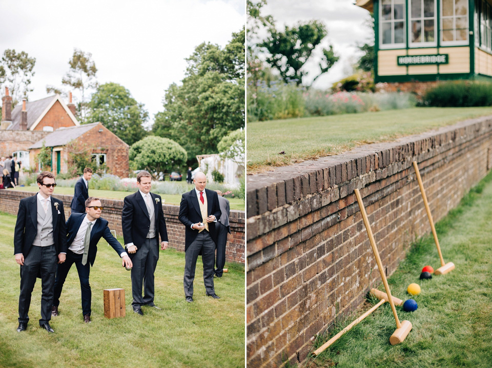 The bride wears Suzanne Neville for her Summer wedding at a vintage railway station. Images by M&J Photography.