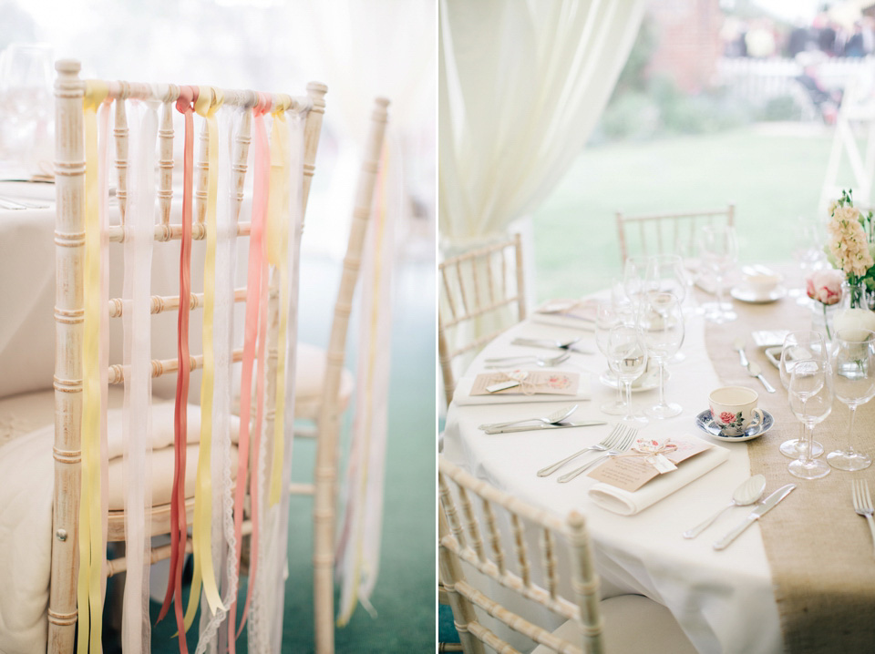 The bride wears Suzanne Neville for her Summer wedding at a vintage railway station. Images by M&J Photography.