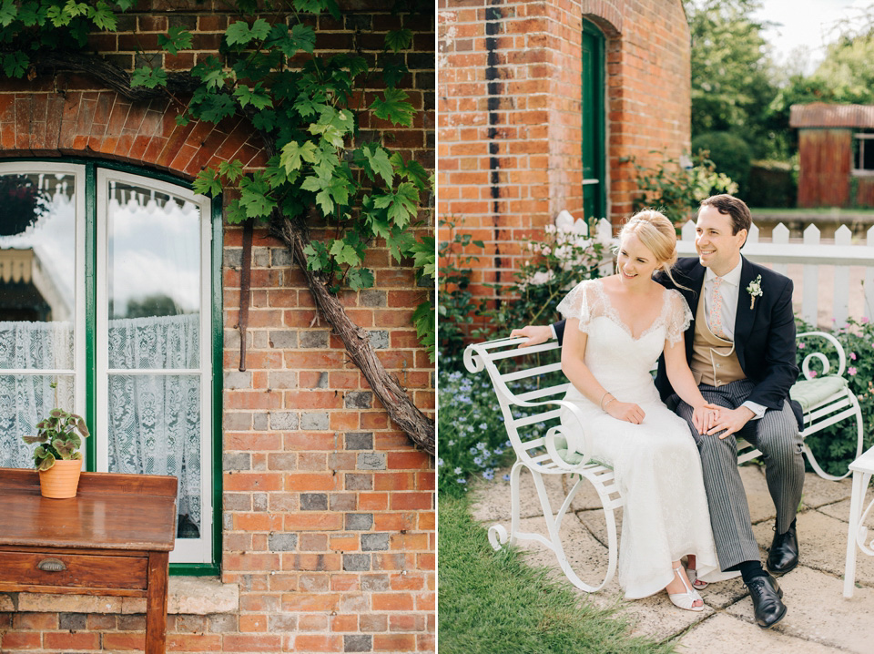 The bride wears Suzanne Neville for her Summer wedding at a vintage railway station. Images by M&J Photography.