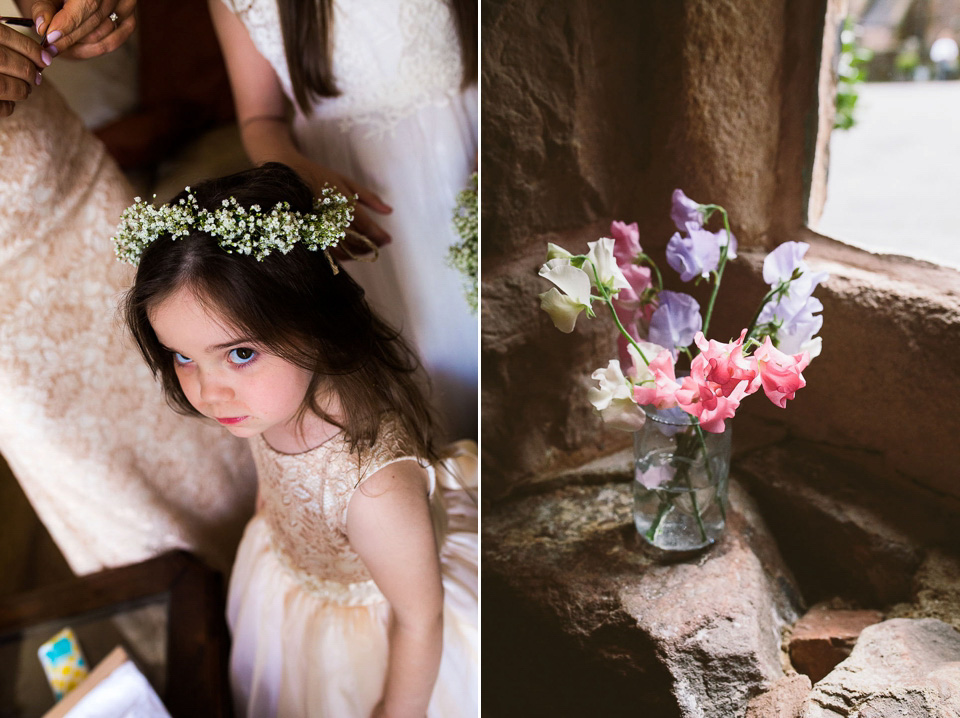 A blush pink wedding dress for a colourful and fun filled English country barn wedding. Photography by Jonny Draper.