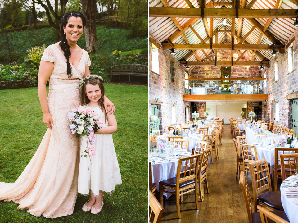 A blush pink wedding dress for a colourful and fun filled English country barn wedding. Photography by Jonny Draper.