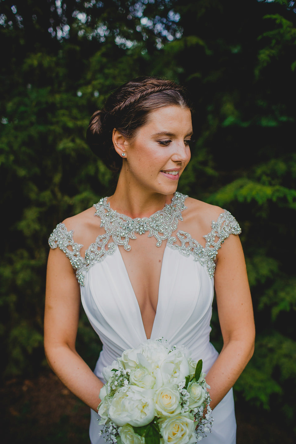 A Grecian style dress for a glamorous English country house wedding. Photography by Jonny MP.