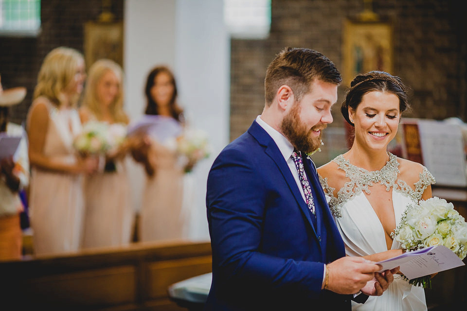 A Grecian style dress for a glamorous English country house wedding. Photography by Jonny MP.