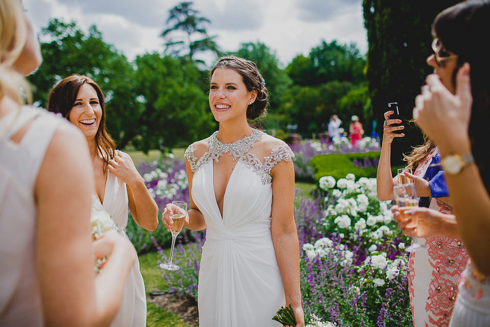A Grecian style dress for a glamorous English country house wedding. Photography by Jonny MP.