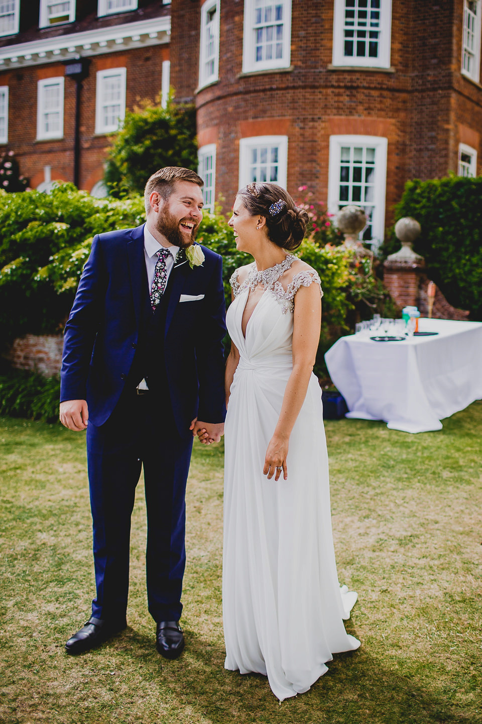 A Grecian style dress for a glamorous English country house wedding. Photography by Jonny MP.