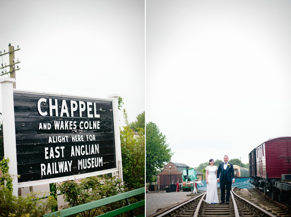 The bride wears Charlie Brear for her 'Railway Children' inspired yellow wedding. Photography by Claudia Rose Carter.