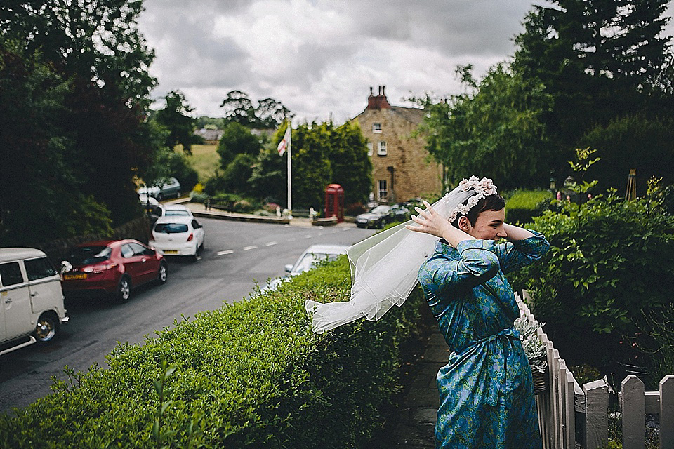 The bride wears 'Sophia' by Ian Stuart for her sweet, local, intimate and vintage inspired village wedding. Photography by The Twins.