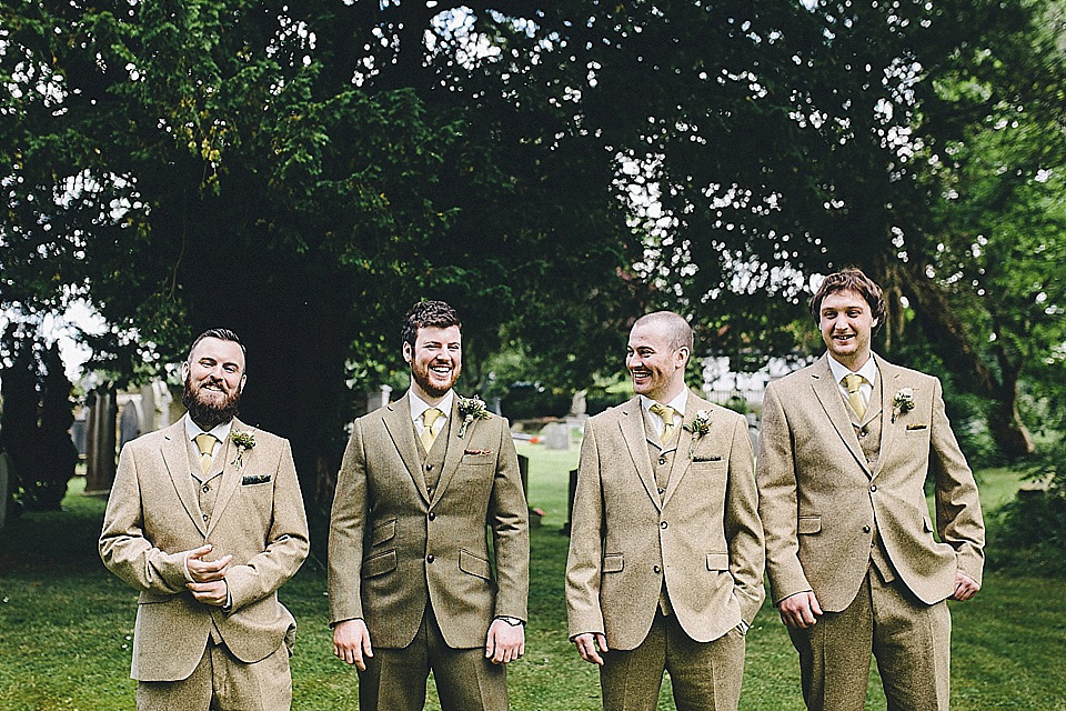 The bride wears 'Sophia' by Ian Stuart for her sweet, local, intimate and vintage inspired village wedding. Photography by The Twins.