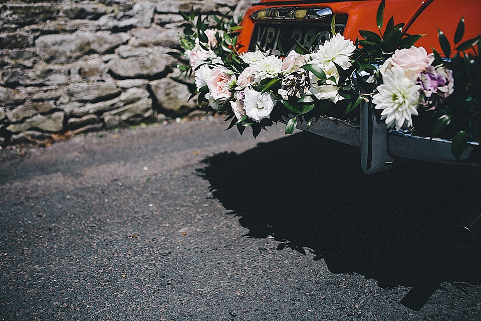 The bride wears 'Sophia' by Ian Stuart for her sweet, local, intimate and vintage inspired village wedding. Photography by The Twins.