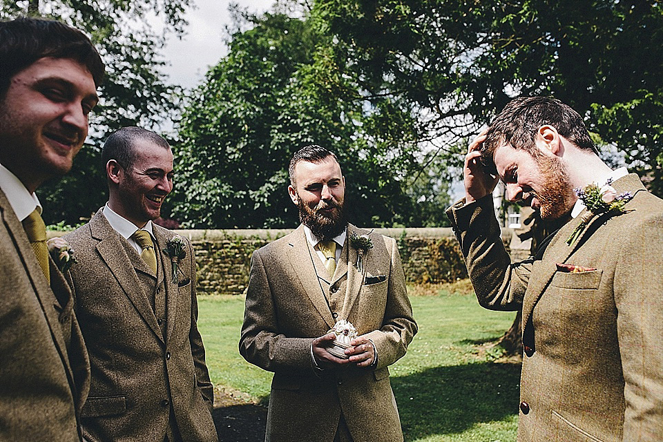 The bride wears 'Sophia' by Ian Stuart for her sweet, local, intimate and vintage inspired village wedding. Photography by The Twins.