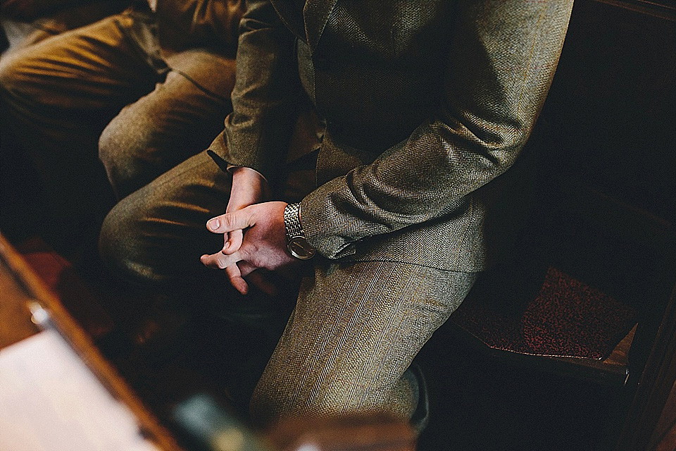 The bride wears 'Sophia' by Ian Stuart for her sweet, local, intimate and vintage inspired village wedding. Photography by The Twins.